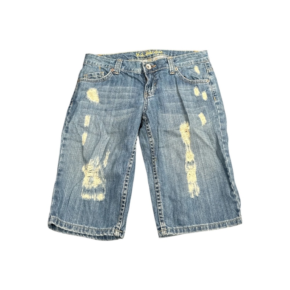 US Polo Assn‎ Womens Distressed Denim Bermuda Shorts Blue Size 5/6 Jean Shorts